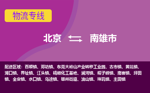 北京到南雄市物流专线-北京物流到南雄市（区域内/无盲点配送）