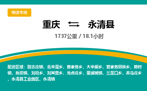 重庆到永清县物流公司-重庆至永清县专线资源丰富搬家物流专线